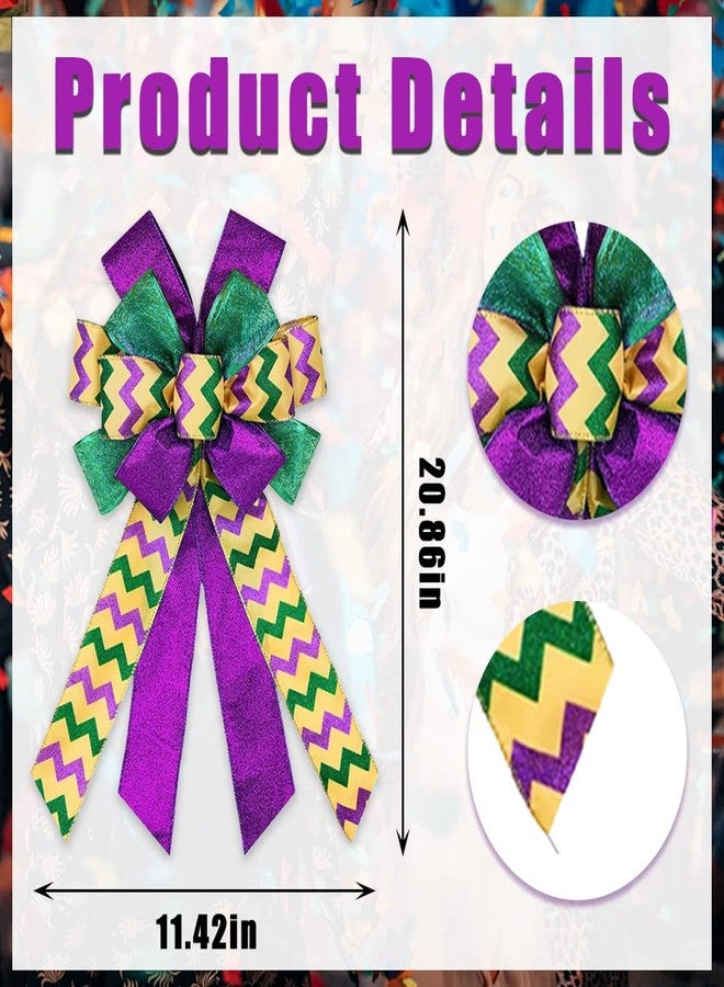ABTOLS Mardi Gras Wreath Bows, Green Purple Glitter Bows for Wreath for Carnival Party Decorative Bows Purple Sequins Metallic Sparkle Wave Mardi Gras Bows for Front Door Indoor Outdoor Decorations - Image 2